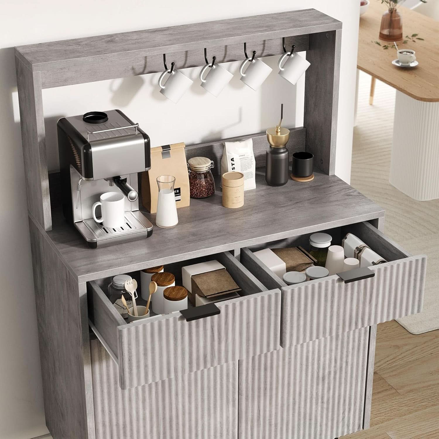 Grey Sideboard Cabinet With 2 Drawers For Dining Room