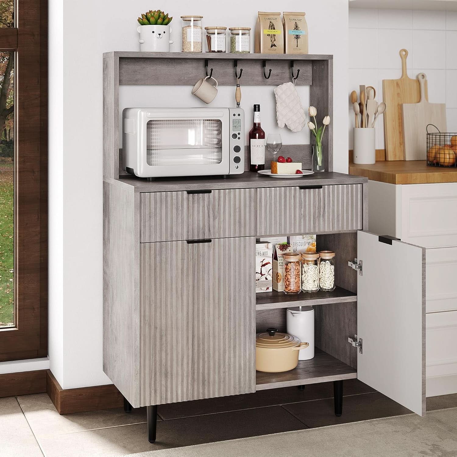 Grey Sideboard Cabinet With 2 Drawers For Dining Room