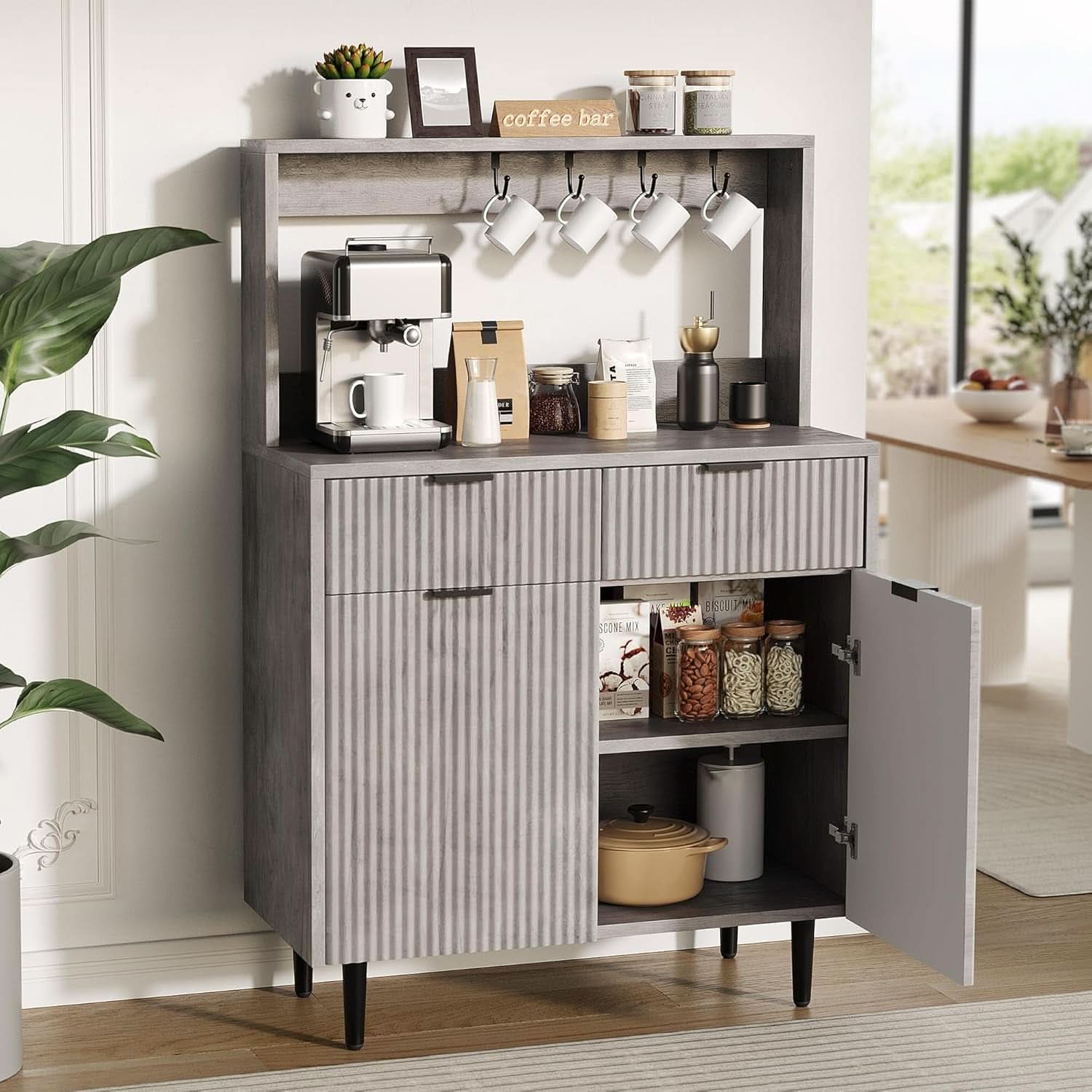 Grey Sideboard Cabinet With 2 Drawers For Dining Room