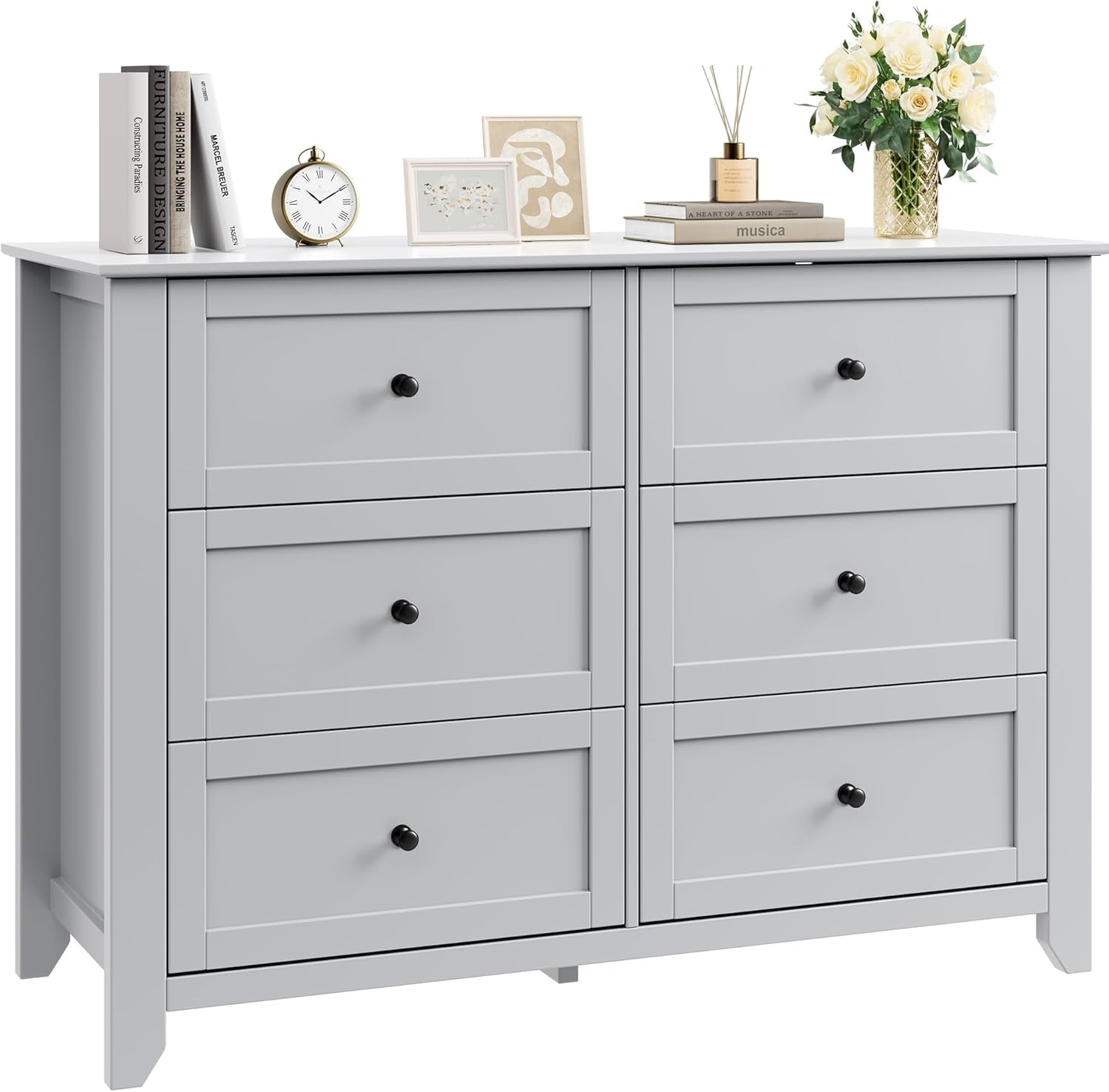 Grey Six Drawer Dresser For Bedroom Storage And Organization