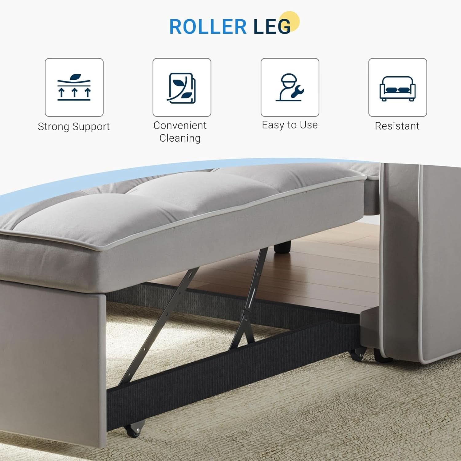 Grey Sleeper Sofa Bed Chair Three Level Adjustable Backrest