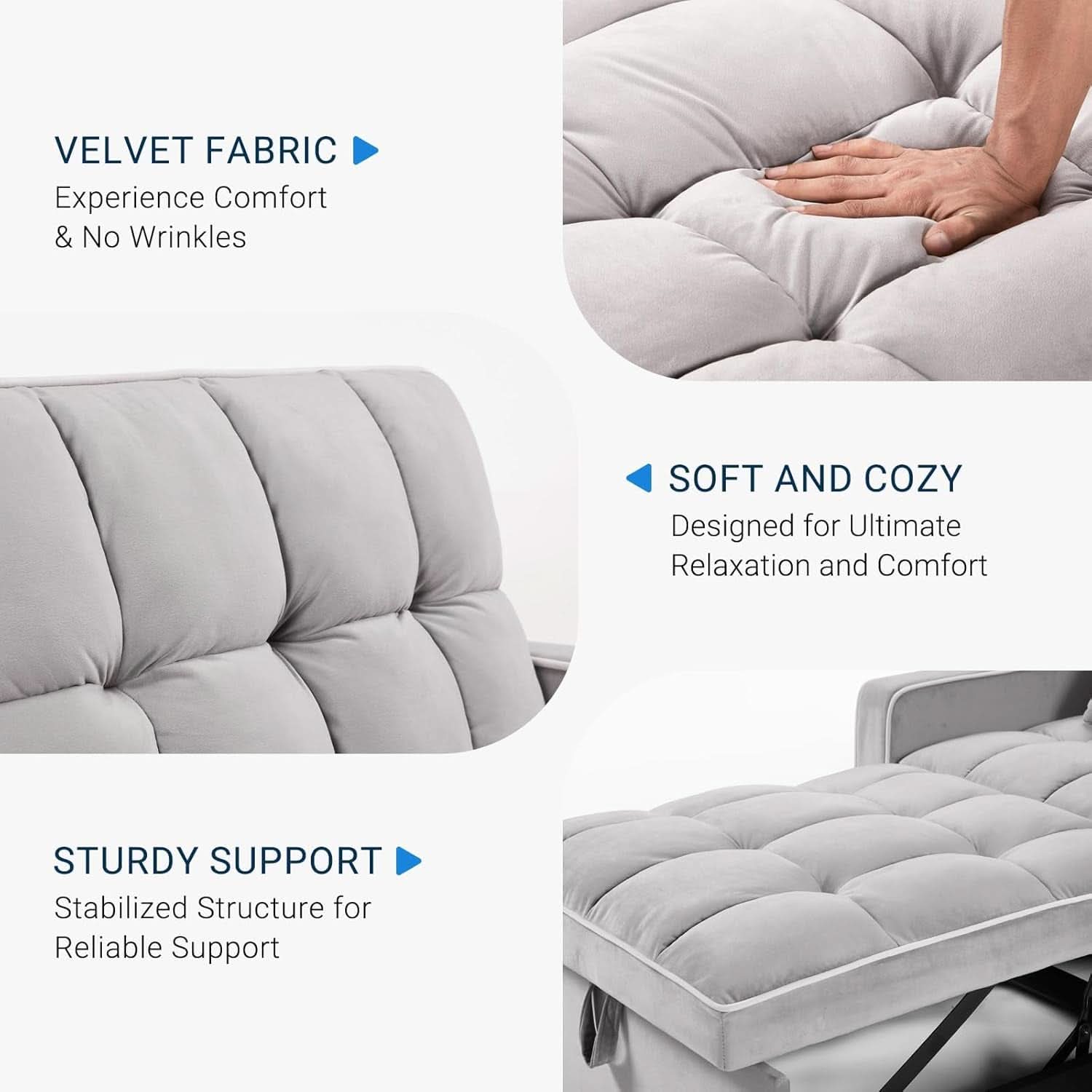 Grey Sleeper Sofa Bed Chair Three Level Adjustable Backrest
