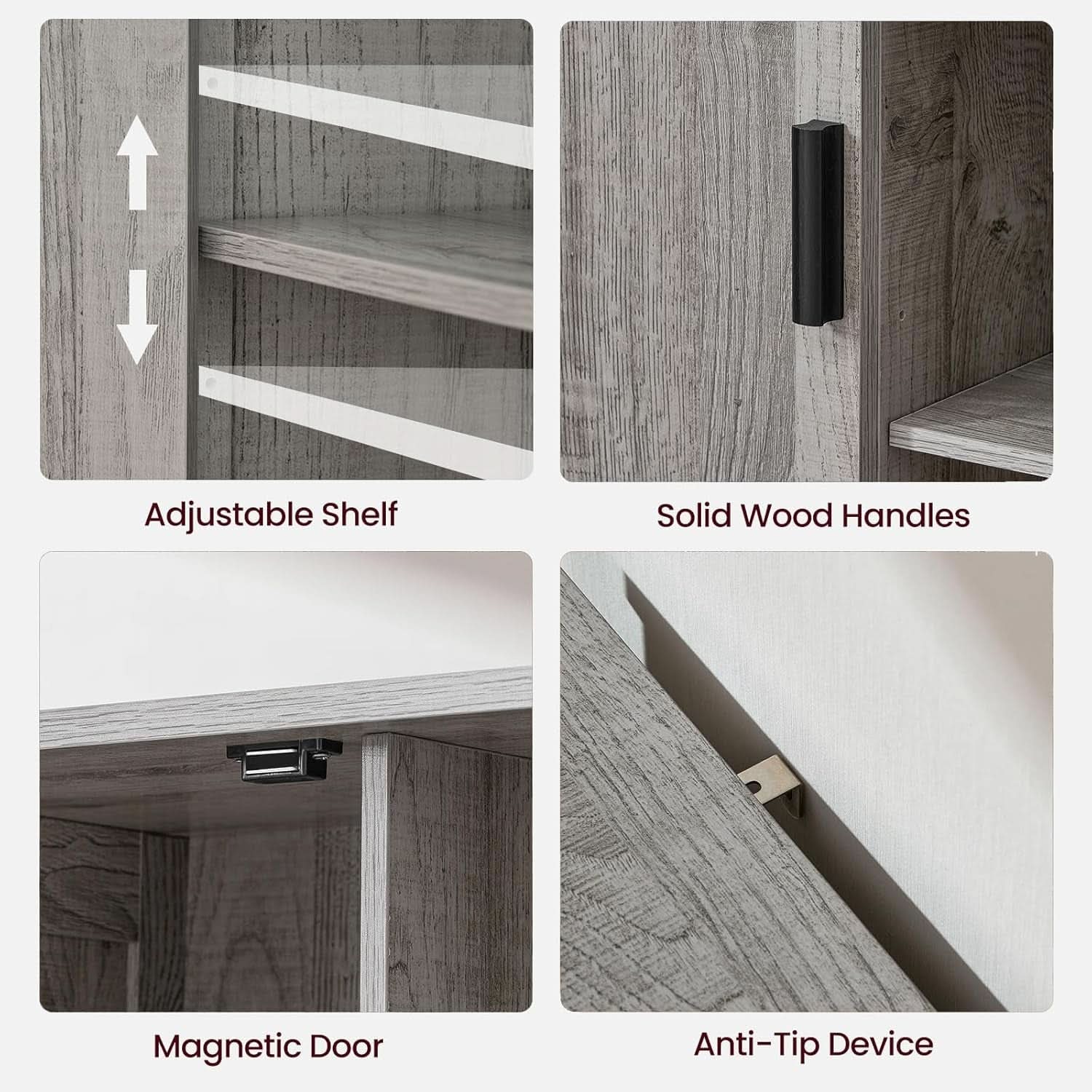 Grey Storage Cabinet With 2 Doors And 4 Adjustable Shelves