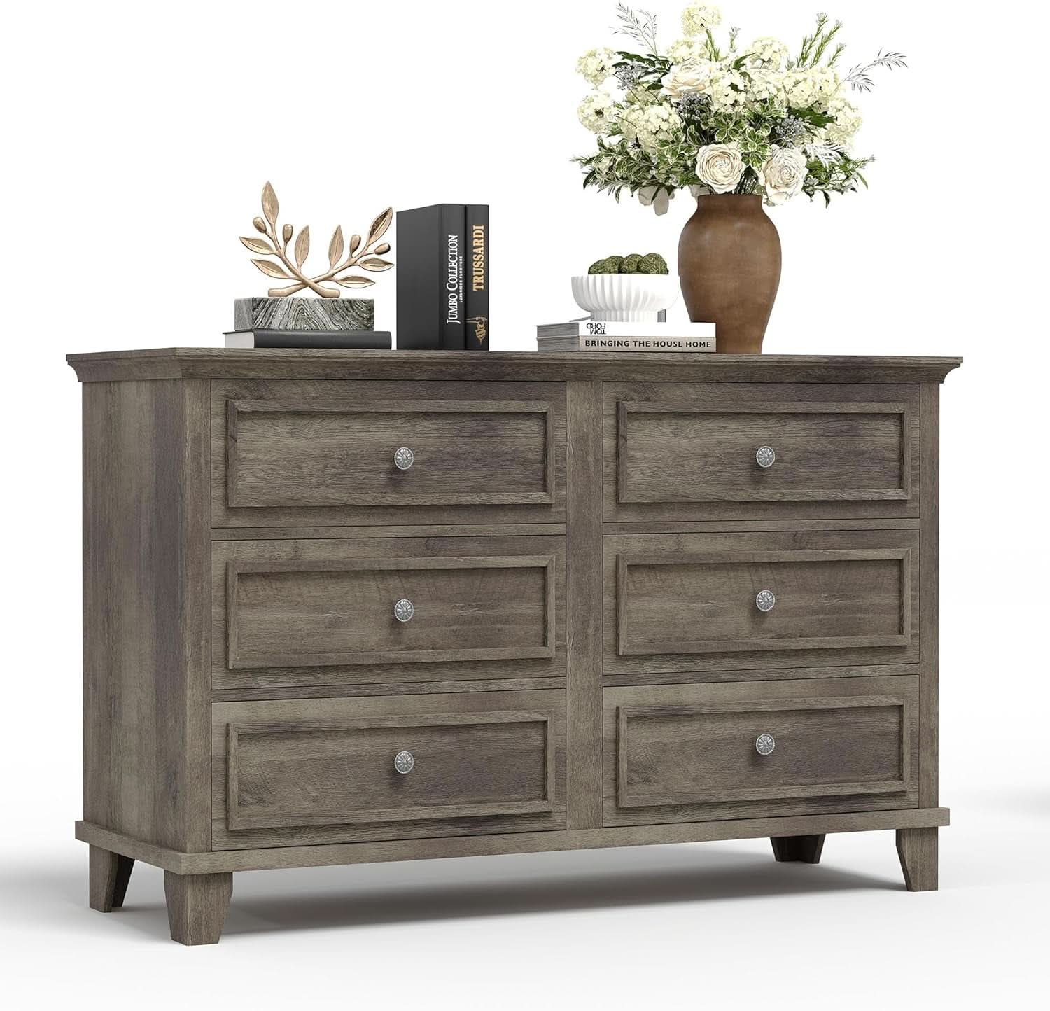 Grey Substantial Six Drawers Dresser With Hardware