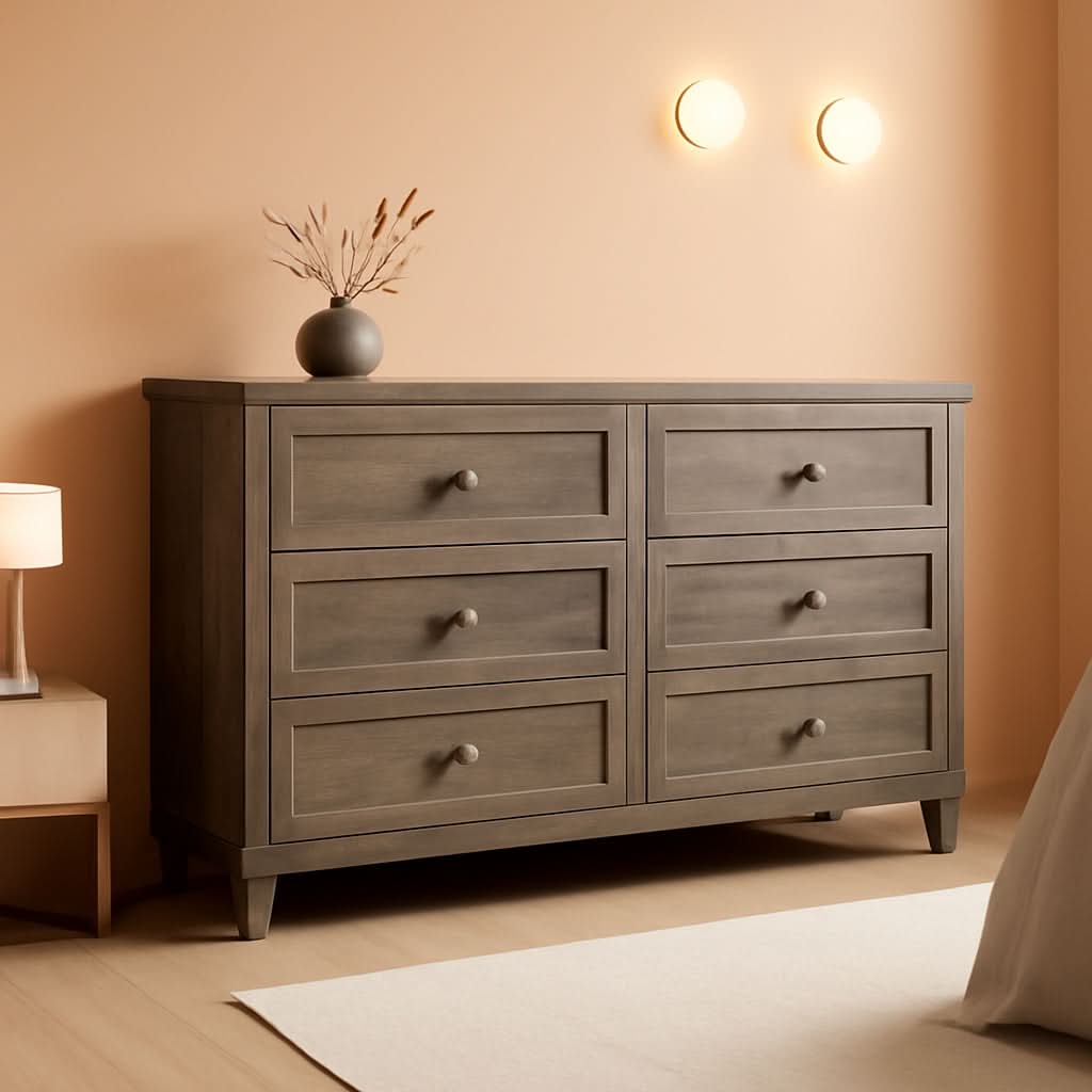 Grey Substantial Six Drawers Dresser With Hardware