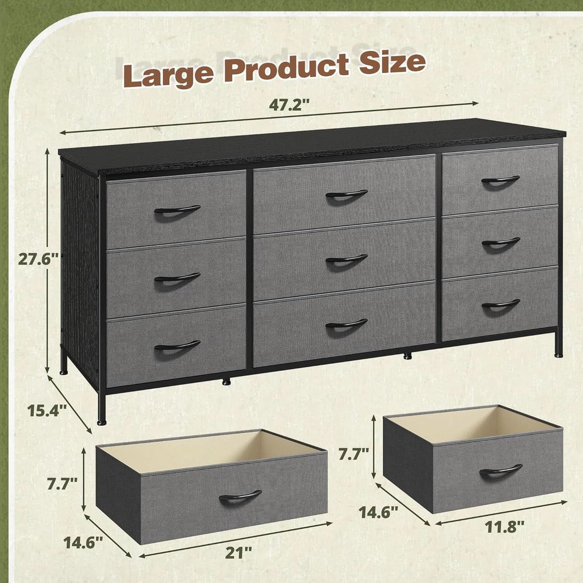 Grey TV Console With 9 Drawers For Living Room Entertainment Center