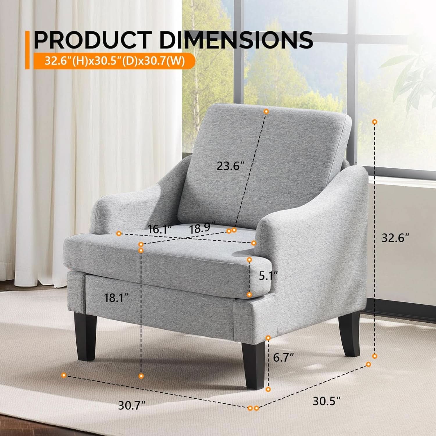 Grey Textured Linen Upholstered Accent Armchairs Pair