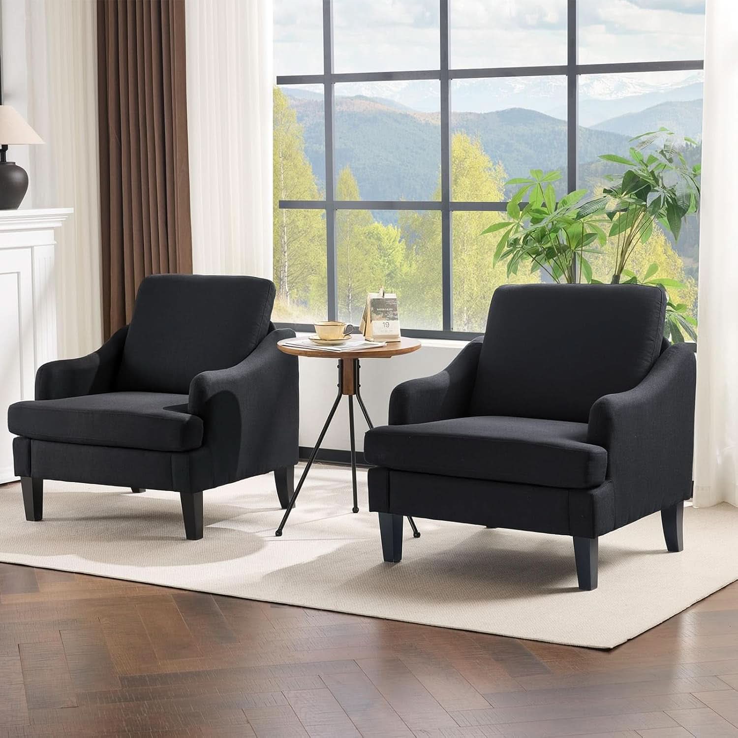 Grey Textured Linen Upholstered Accent Armchairs Pair