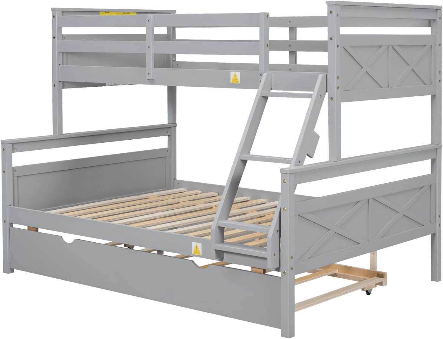 Grey Trundle Bunk Bed Twin Over Full With Guardrail