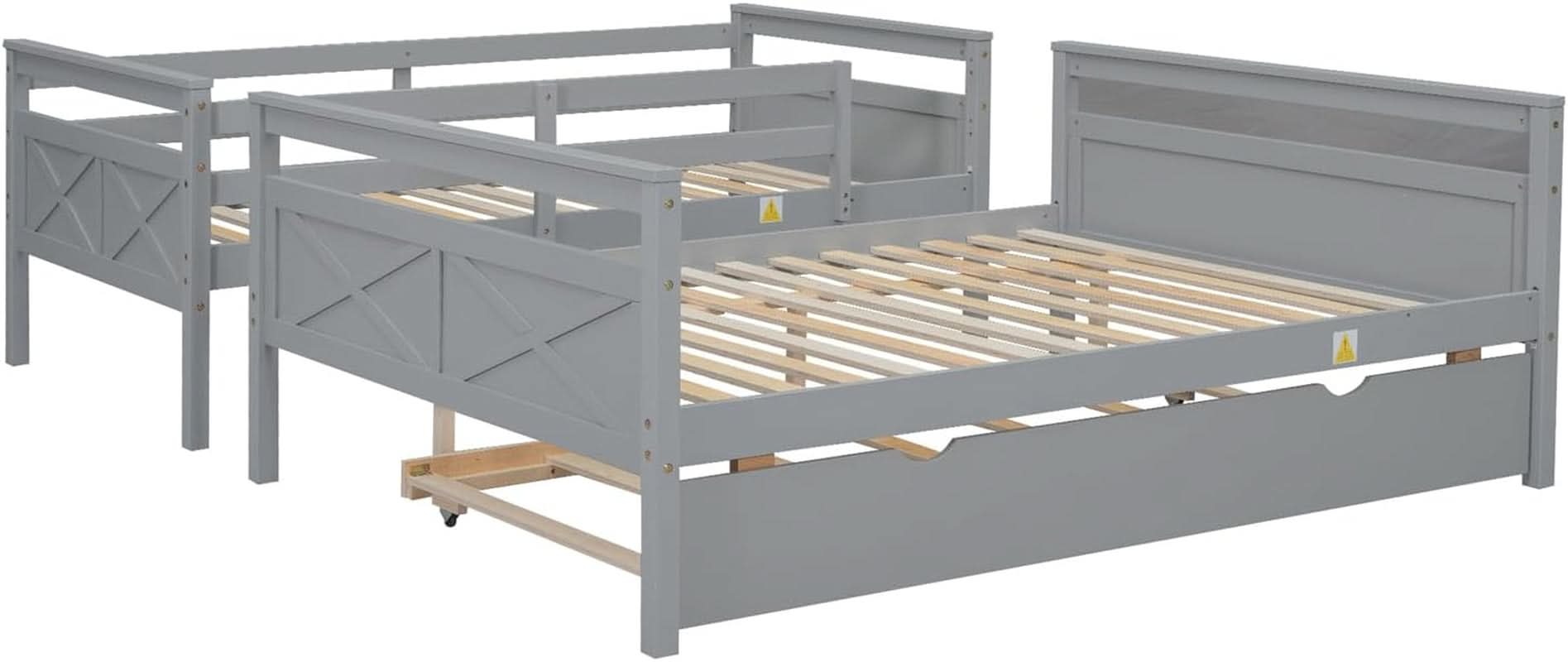 Grey Trundle Bunk Bed Twin Over Full With Guardrail