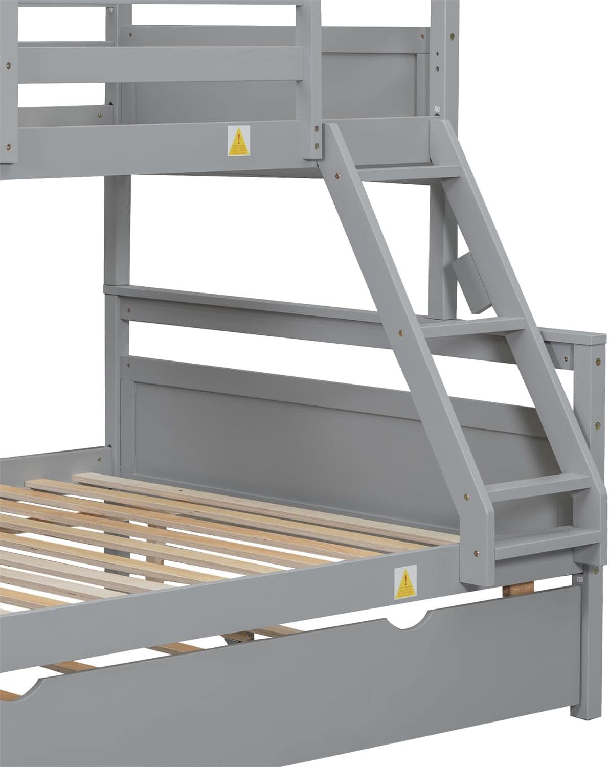 Grey Trundle Bunk Bed Twin Over Full With Guardrail