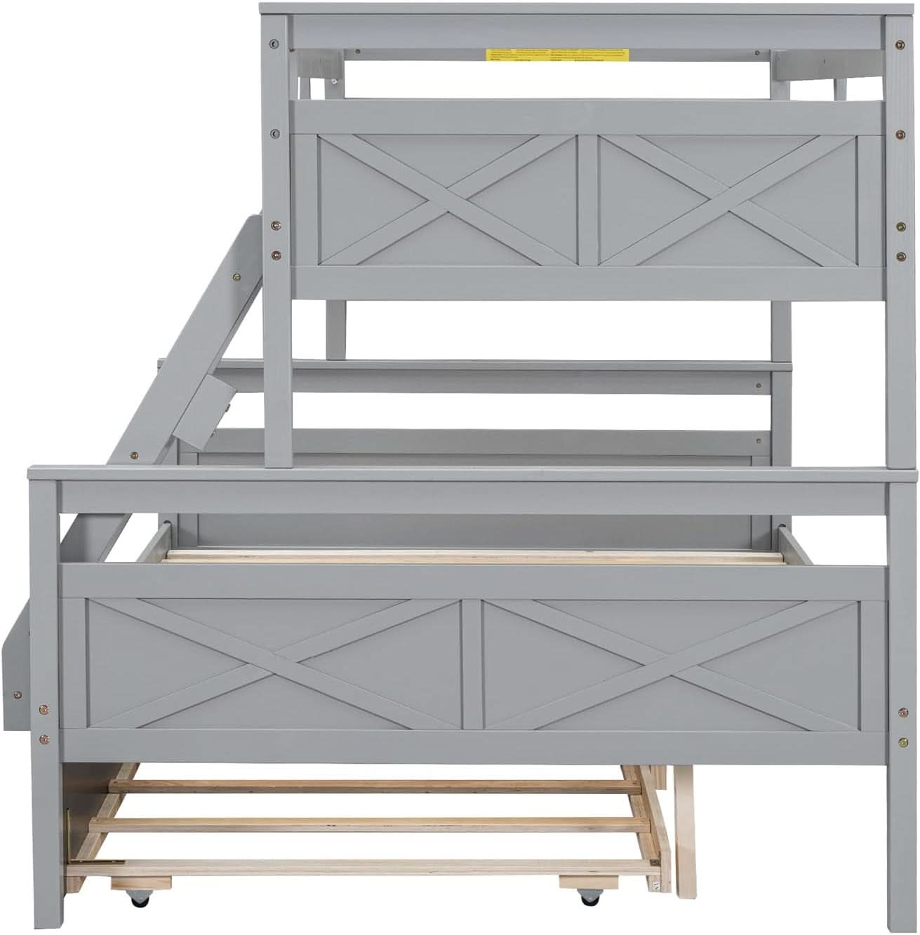 Grey Trundle Bunk Bed Twin Over Full With Guardrail