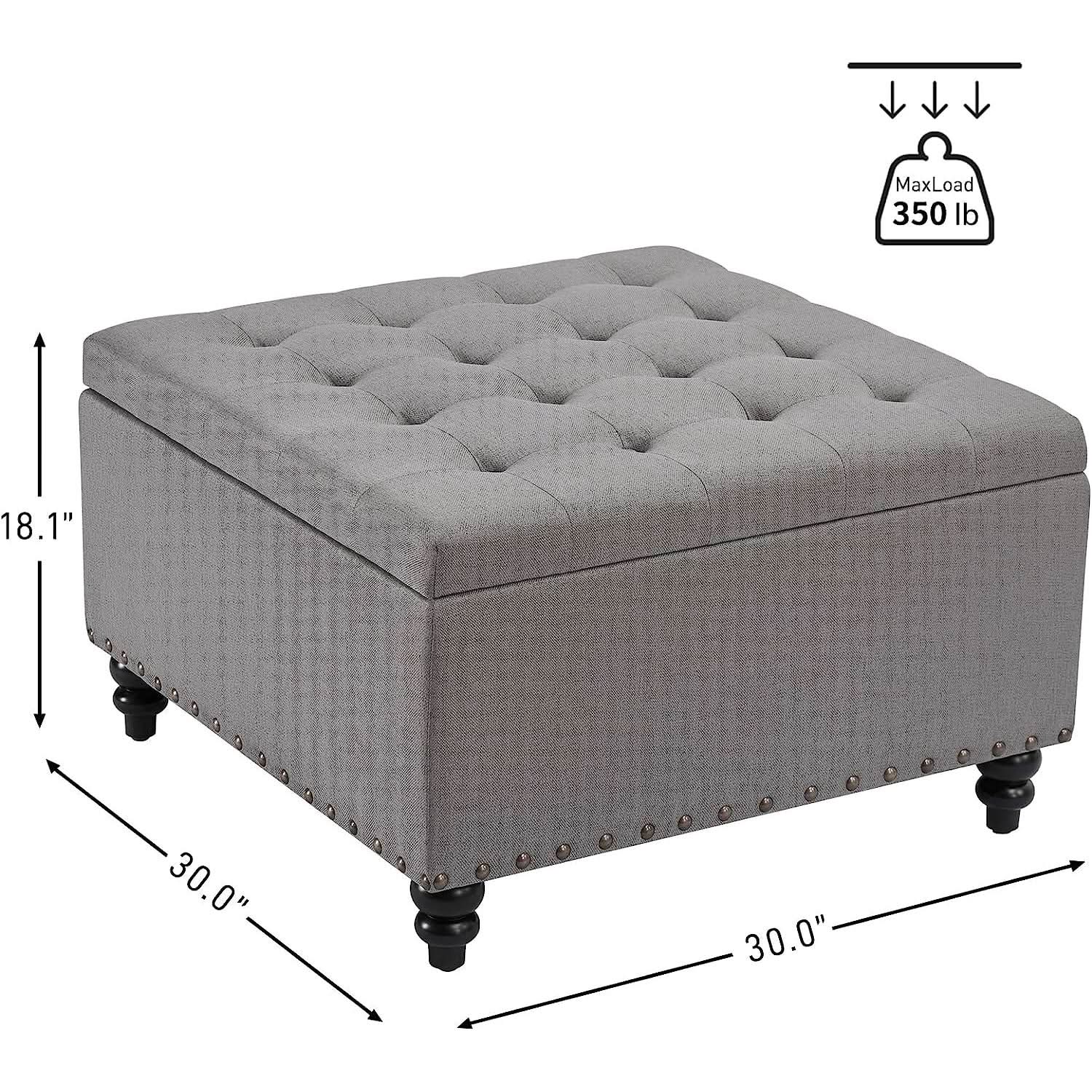 Grey Tufted Storage Ottoman Square For Living Room