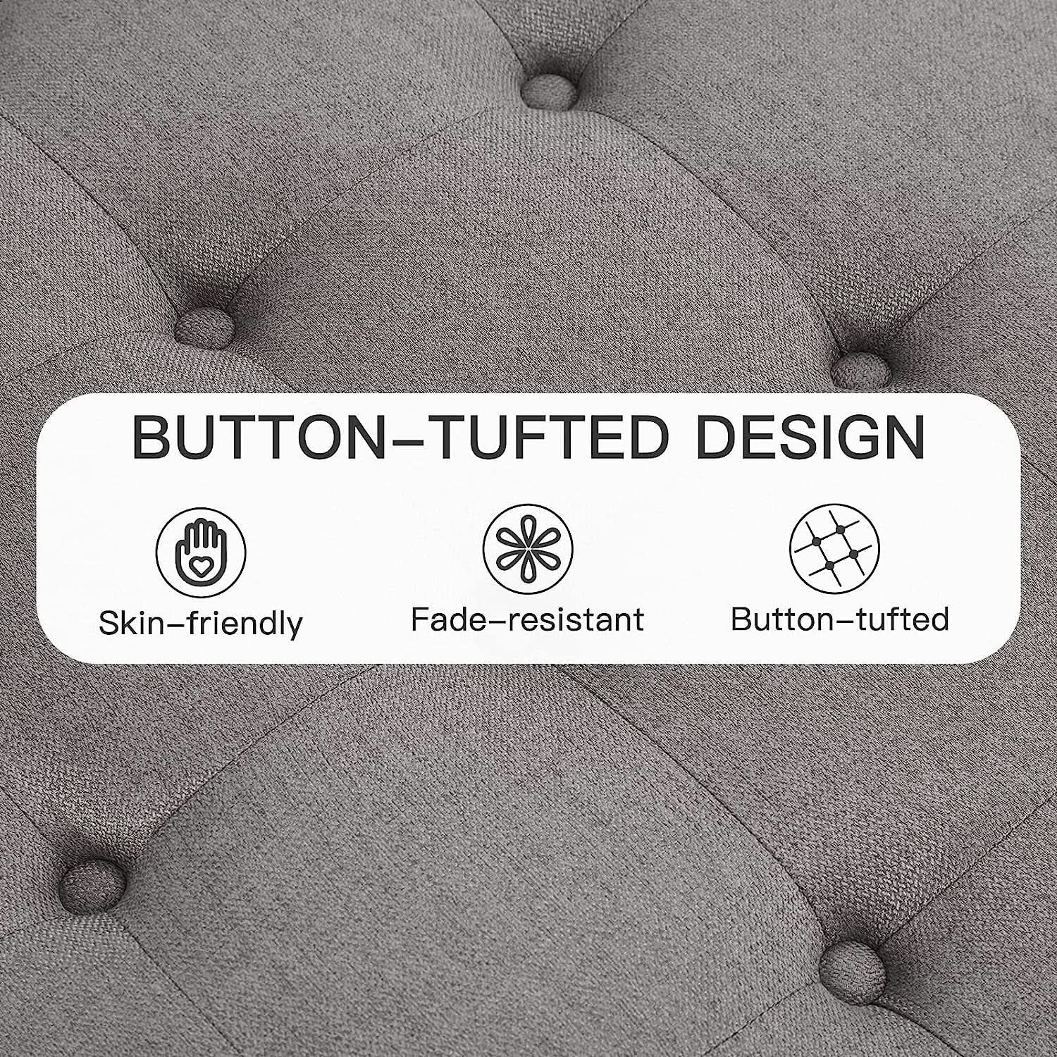 Grey Tufted Storage Ottoman Square For Living Room