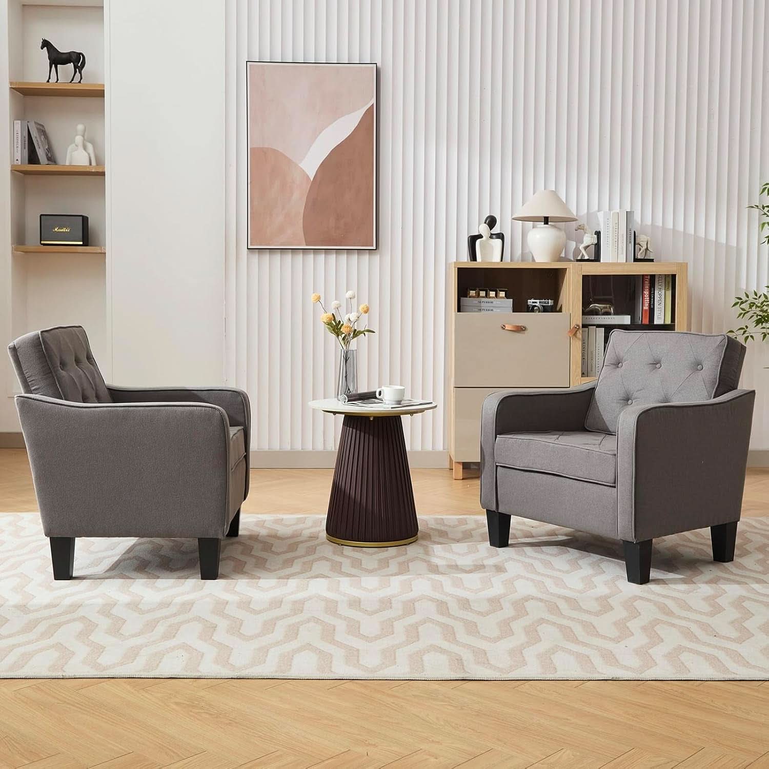 Grey Tufted Upholstered Contemporary Armchairs Set