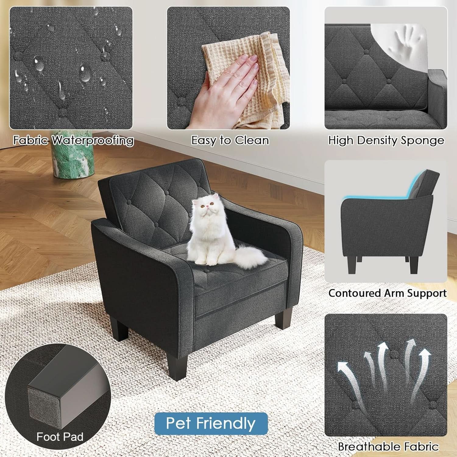 Grey Tufted Upholstered Contemporary Armchairs Set