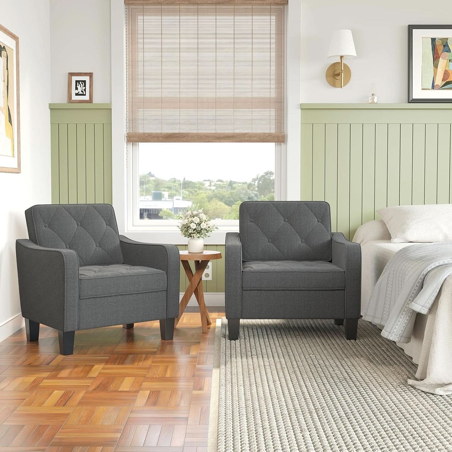 Grey Tufted Upholstered Contemporary Armchairs Set