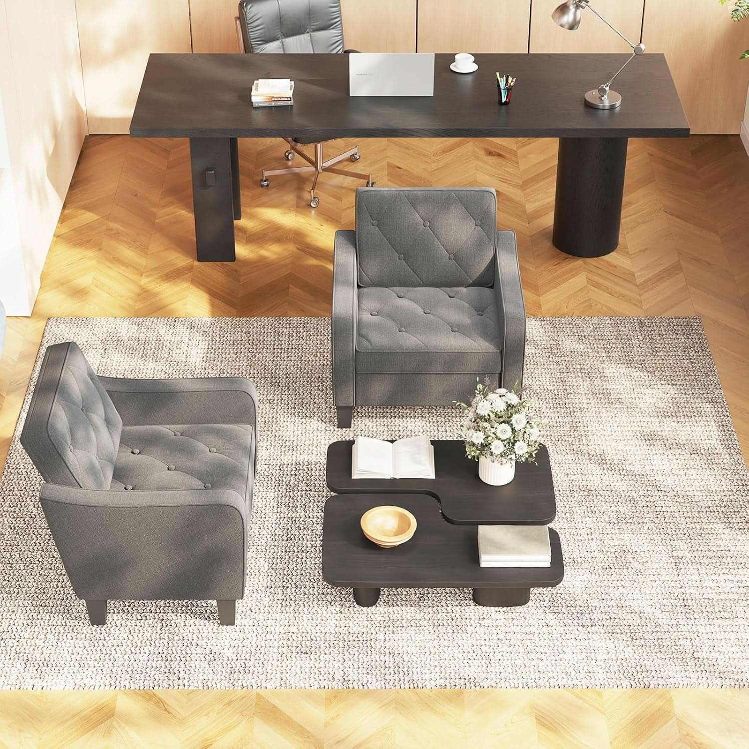 Grey Tufted Upholstered Contemporary Armchairs Set
