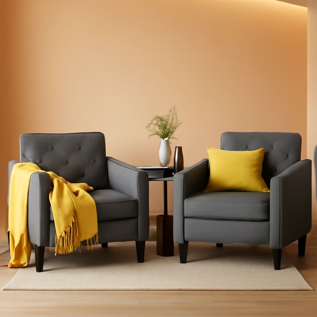 Grey Tufted Upholstered Contemporary Armchairs Set