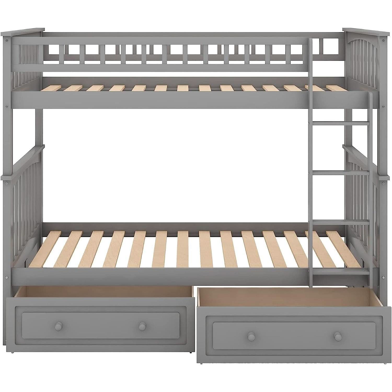 Grey Twin Bunk Bed With Storage Drawers Safety Rail