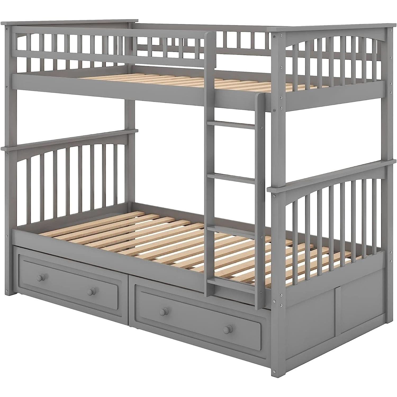 Grey Twin Bunk Bed With Storage Drawers Safety Rail
