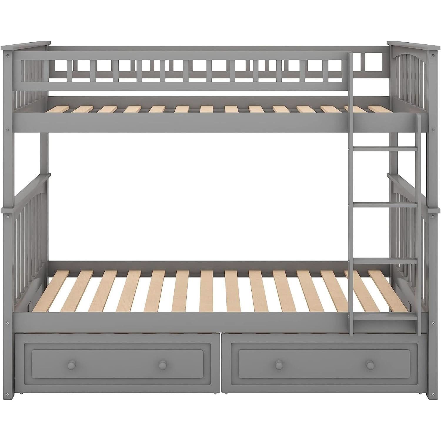 Grey Twin Bunk Bed With Storage Drawers Safety Rail