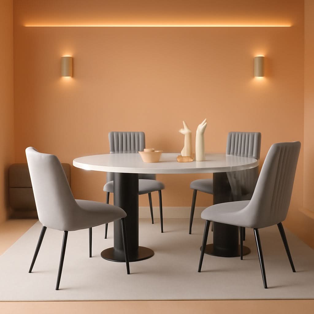 Grey Upholstered Dining Chairs Set Of 4 With Thick Cushions And Metal Legs