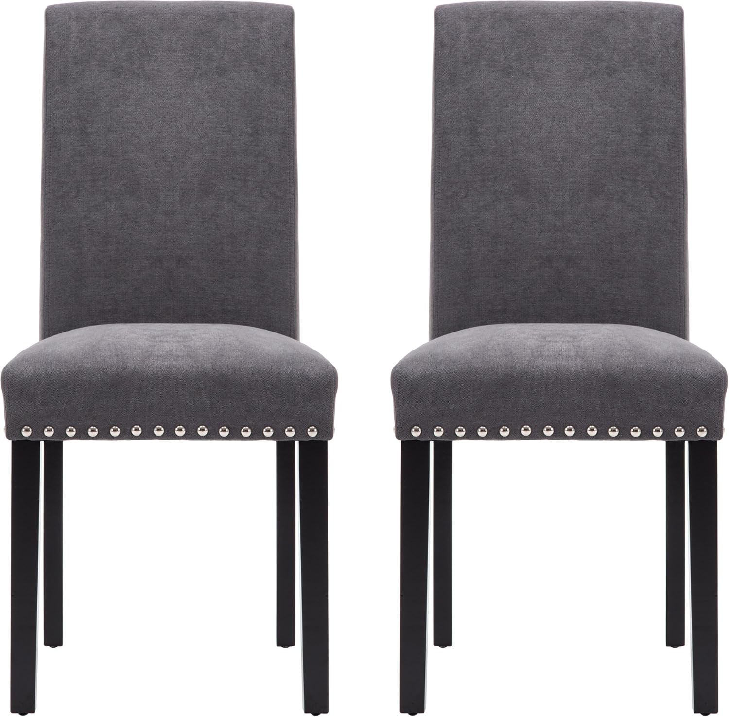 Grey Upholstered Dining Chairs With Copper Nailhead Trim
