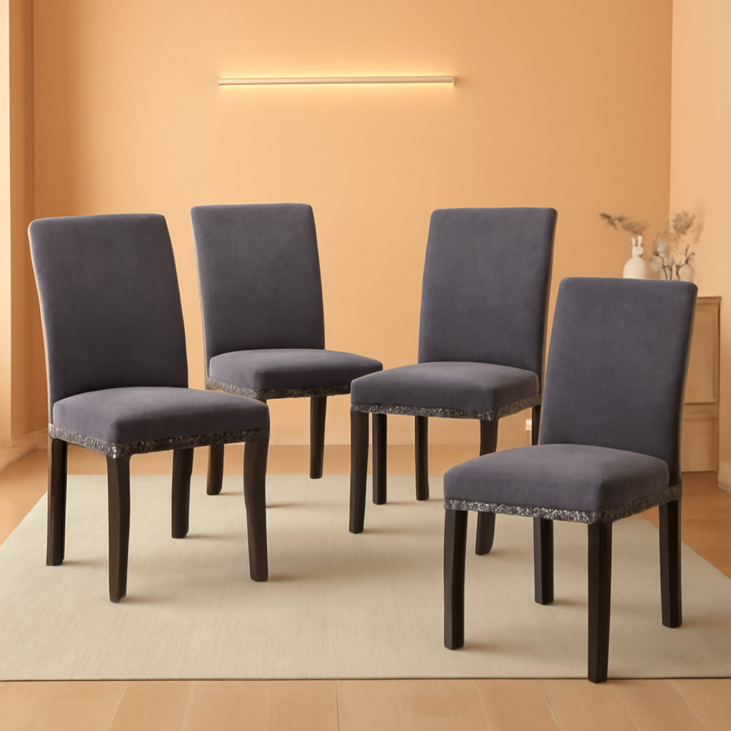 Grey Upholstered Dining Chairs With Copper Nailhead Trim