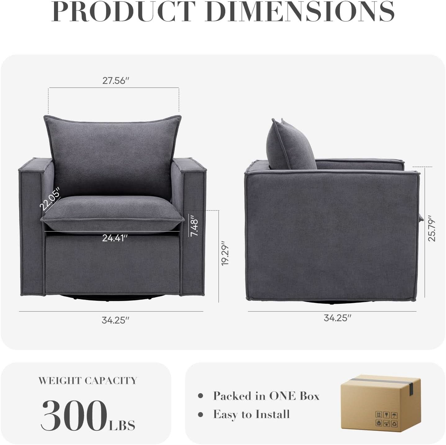 Grey Upholstered Swivel Armchair Twin Pack LivingRoom
