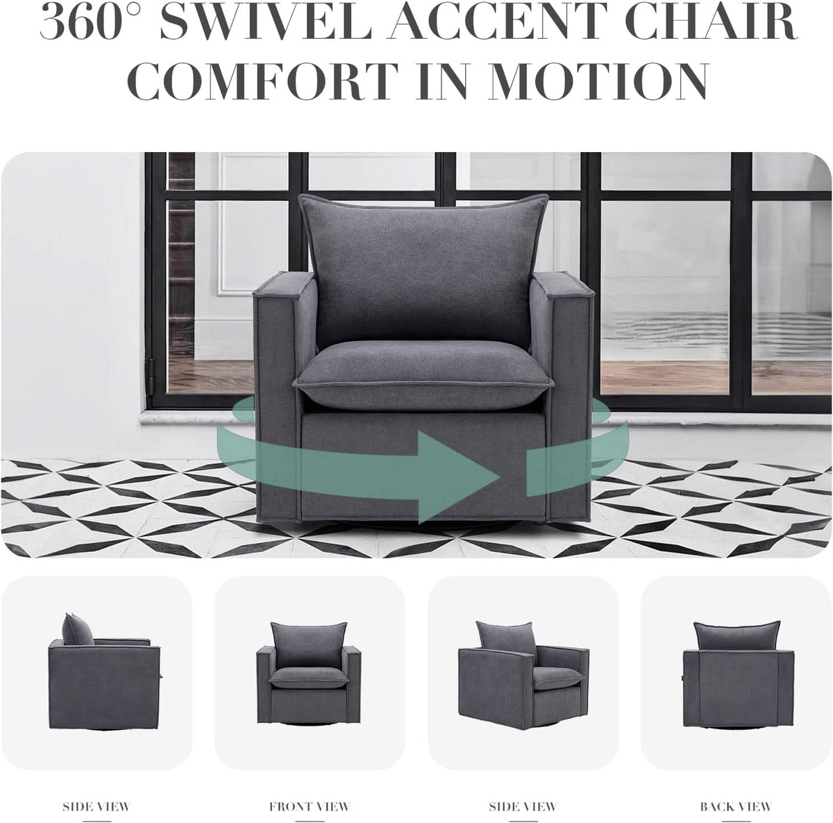 Grey Upholstered Swivel Armchair Twin Pack LivingRoom