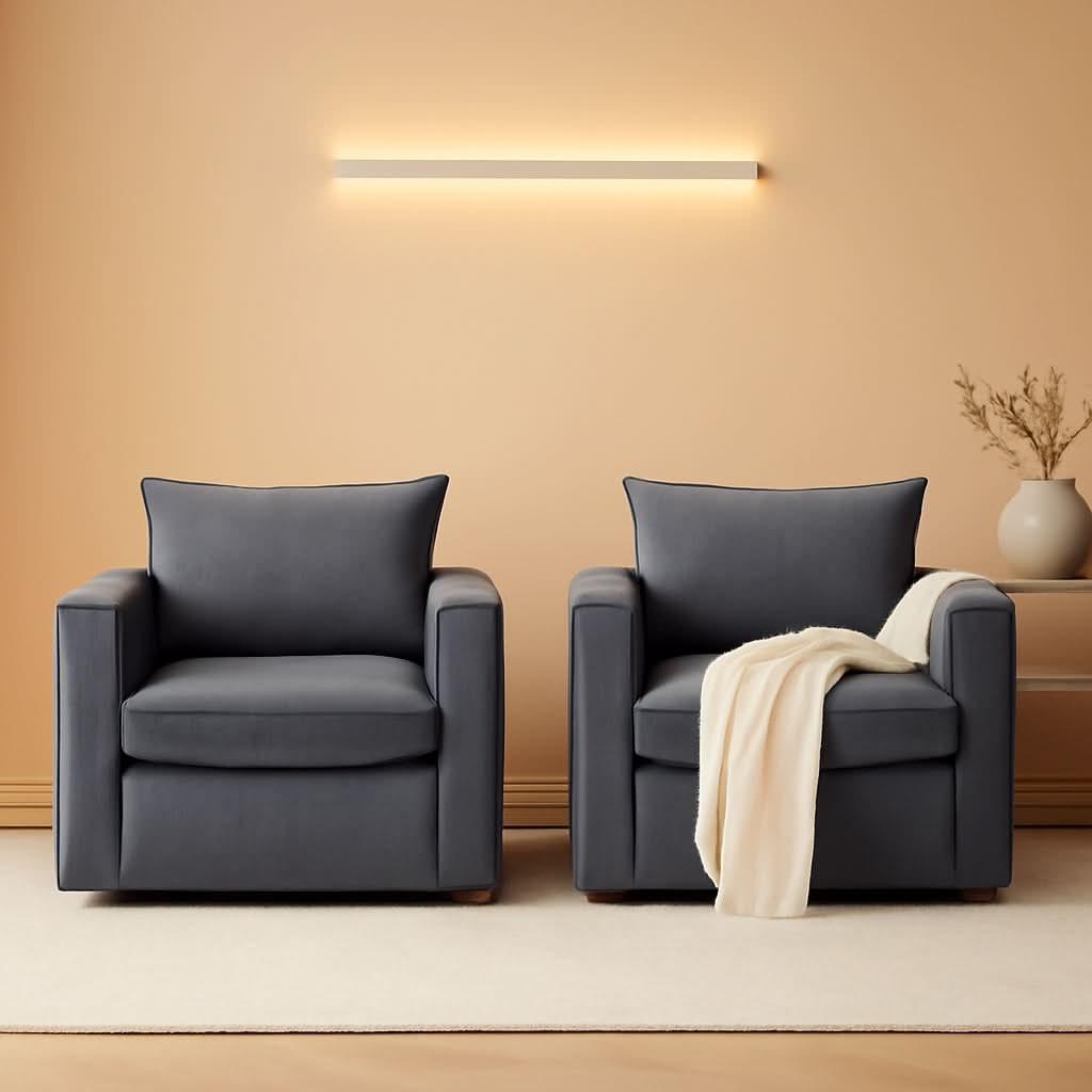 Grey Upholstered Swivel Armchair Twin Pack LivingRoom