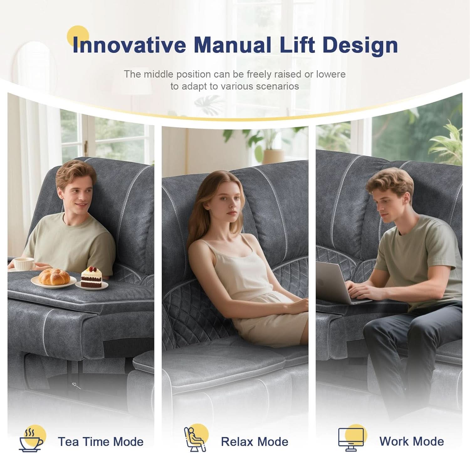 Grey Velvet 3 Seater Recliner Sofa With USB Ports Storage