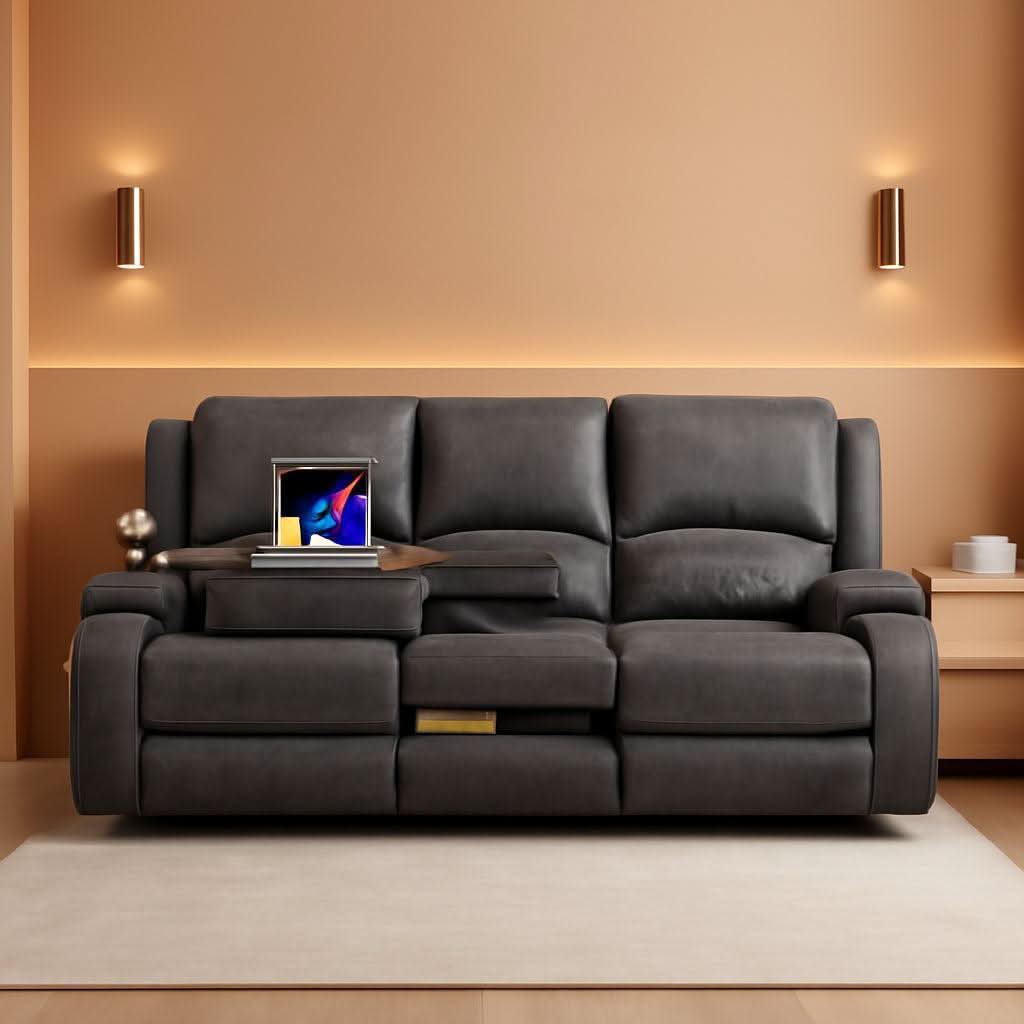 Grey Velvet 3 Seater Recliner Sofa With USB Ports Storage