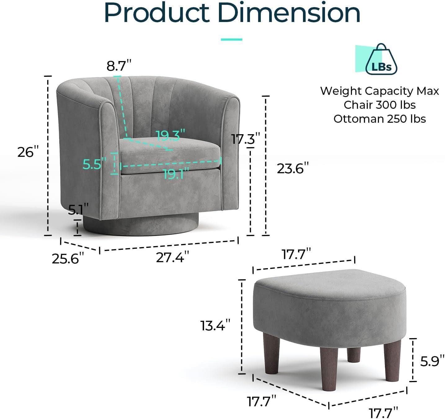 Grey Velvet 360 Swivel Armchair For Small Spaces Modern