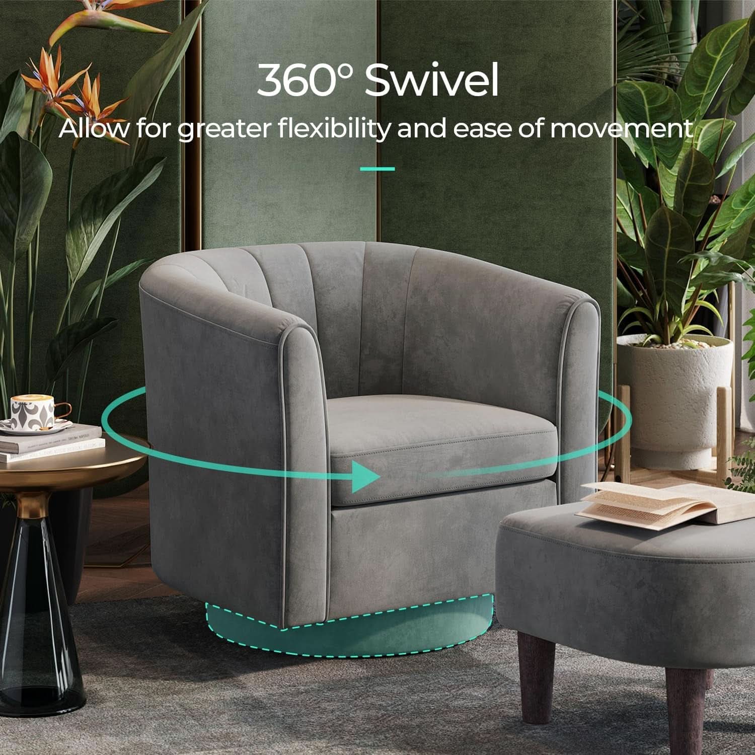 Grey Velvet 360 Swivel Armchair For Small Spaces Modern