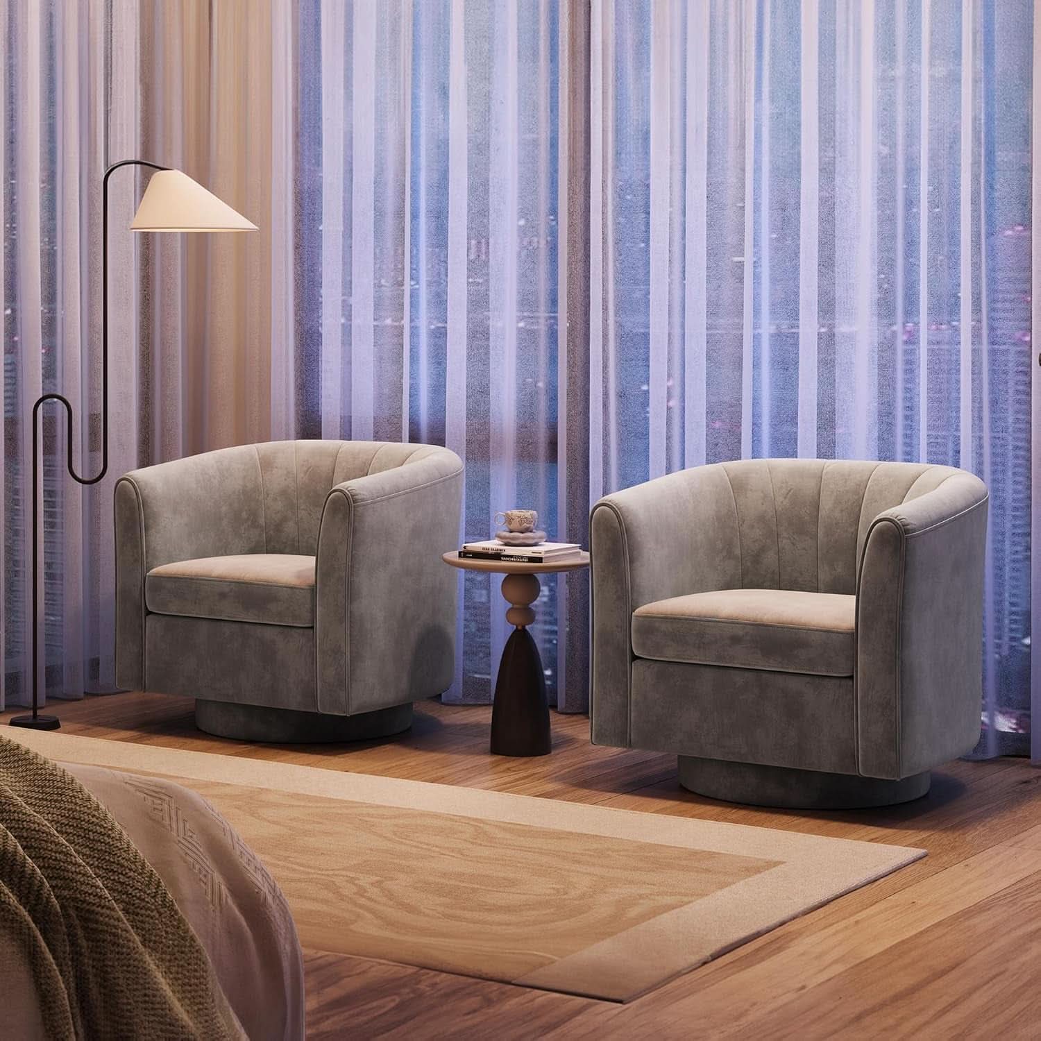 Grey Velvet 360 Swivel Armchair For Small Spaces Modern