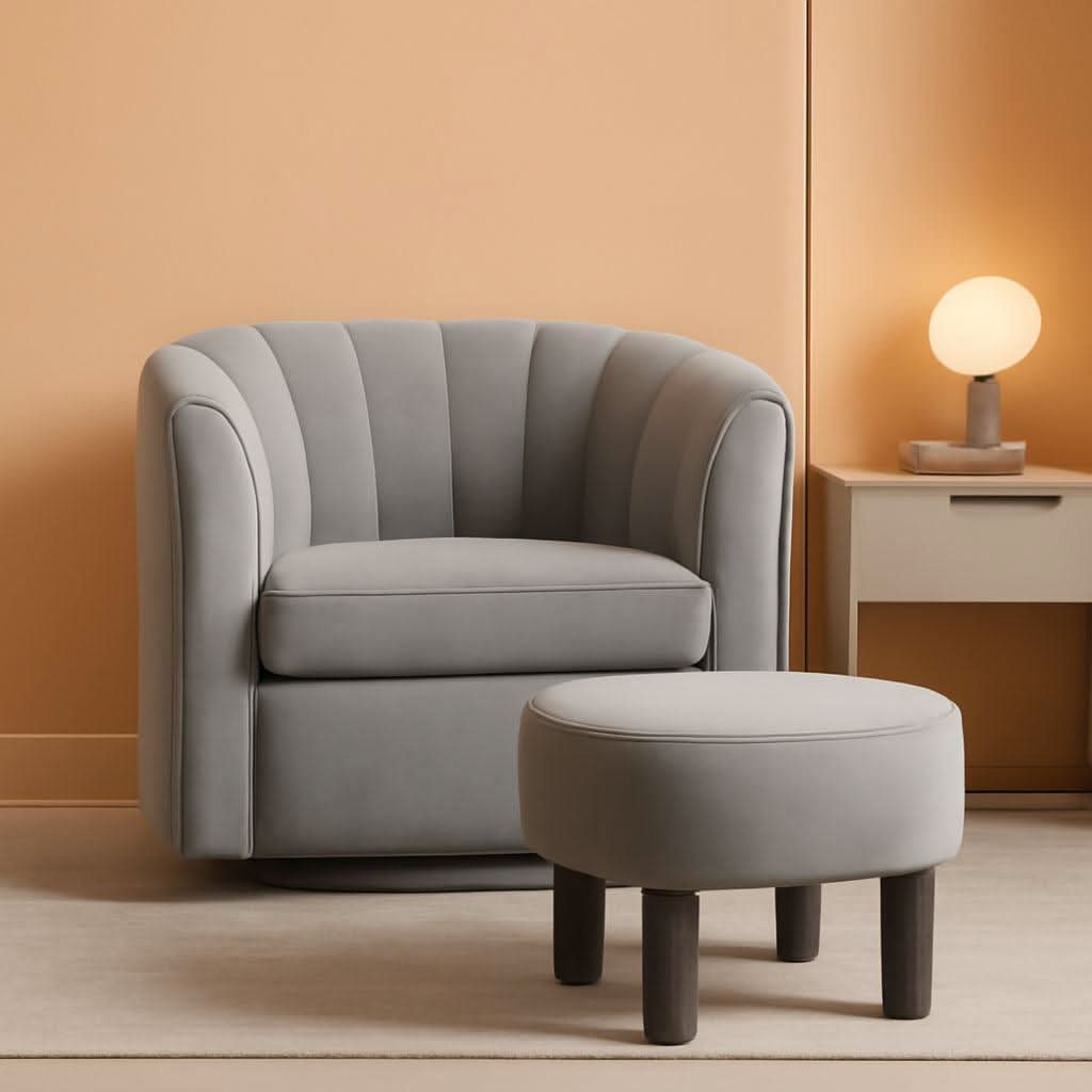 Grey Velvet 360 Swivel Armchair For Small Spaces Modern