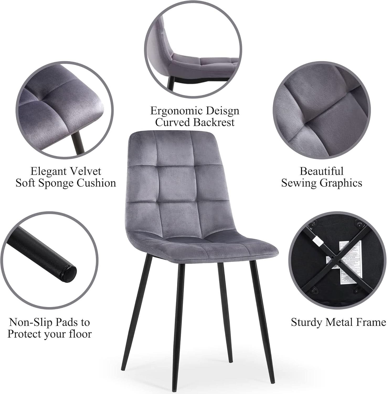 Grey Velvet Dining Chairs Set Of 4 With Metal Legs