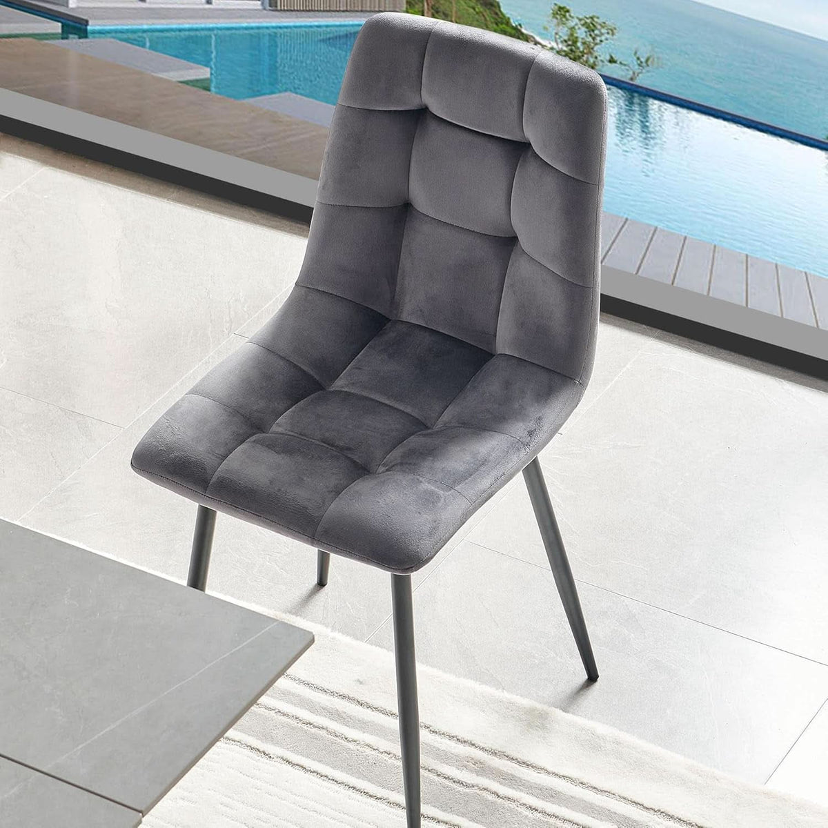 Grey Velvet Dining Chairs Set Of 4 With Metal Legs