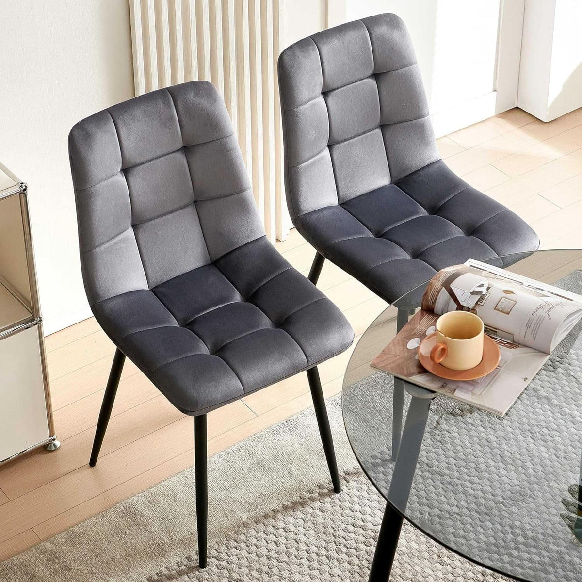 Grey Velvet Dining Chairs Set Of 4 With Metal Legs