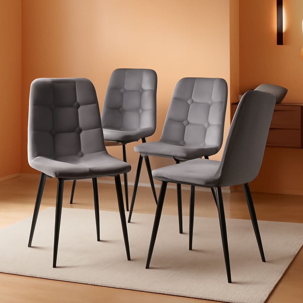 Grey Velvet Dining Chairs Set Of 4 With Metal Legs