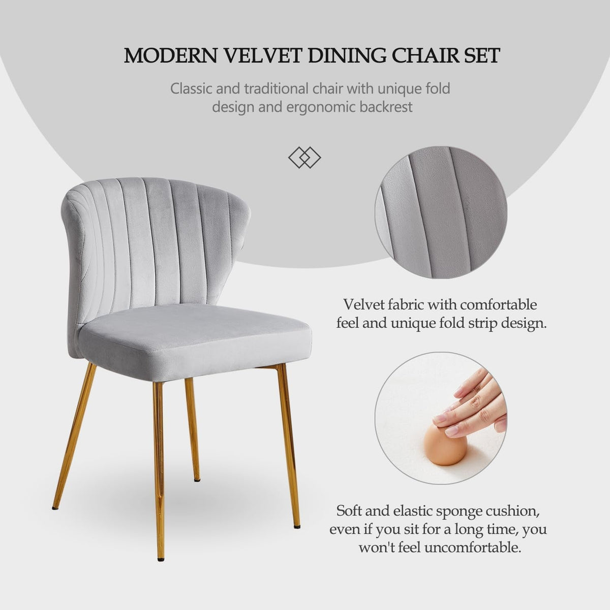 Grey Velvet Dining Chairs With Gold Metal Legs For Dining Room