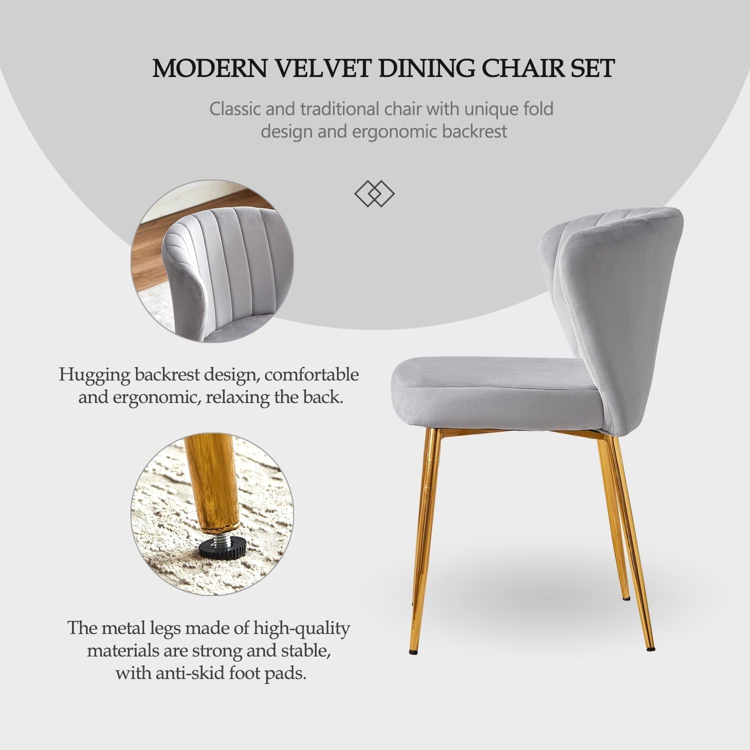 Grey Velvet Dining Chairs With Gold Metal Legs For Dining Room
