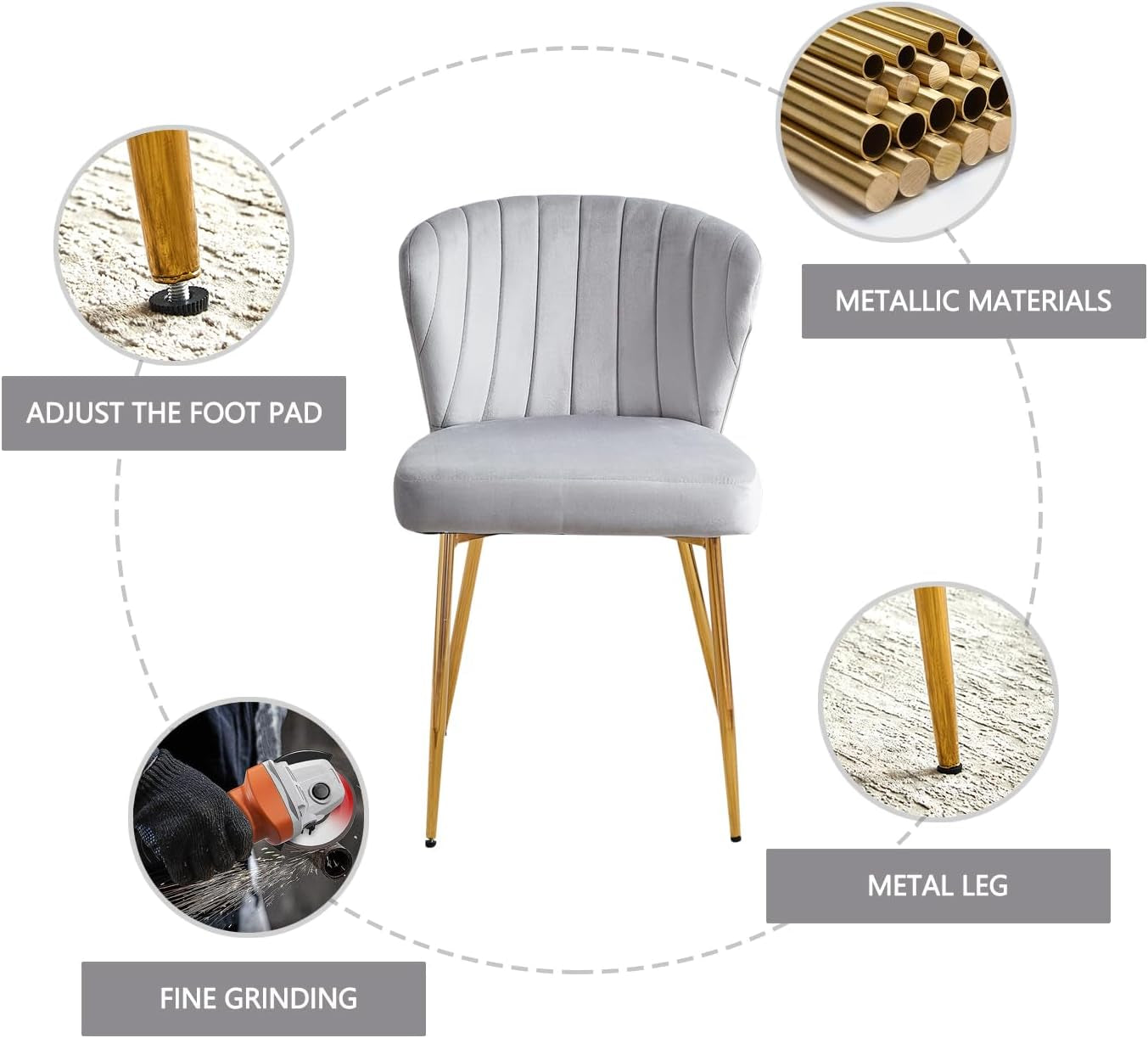 Grey Velvet Dining Chairs With Gold Metal Legs For Dining Room