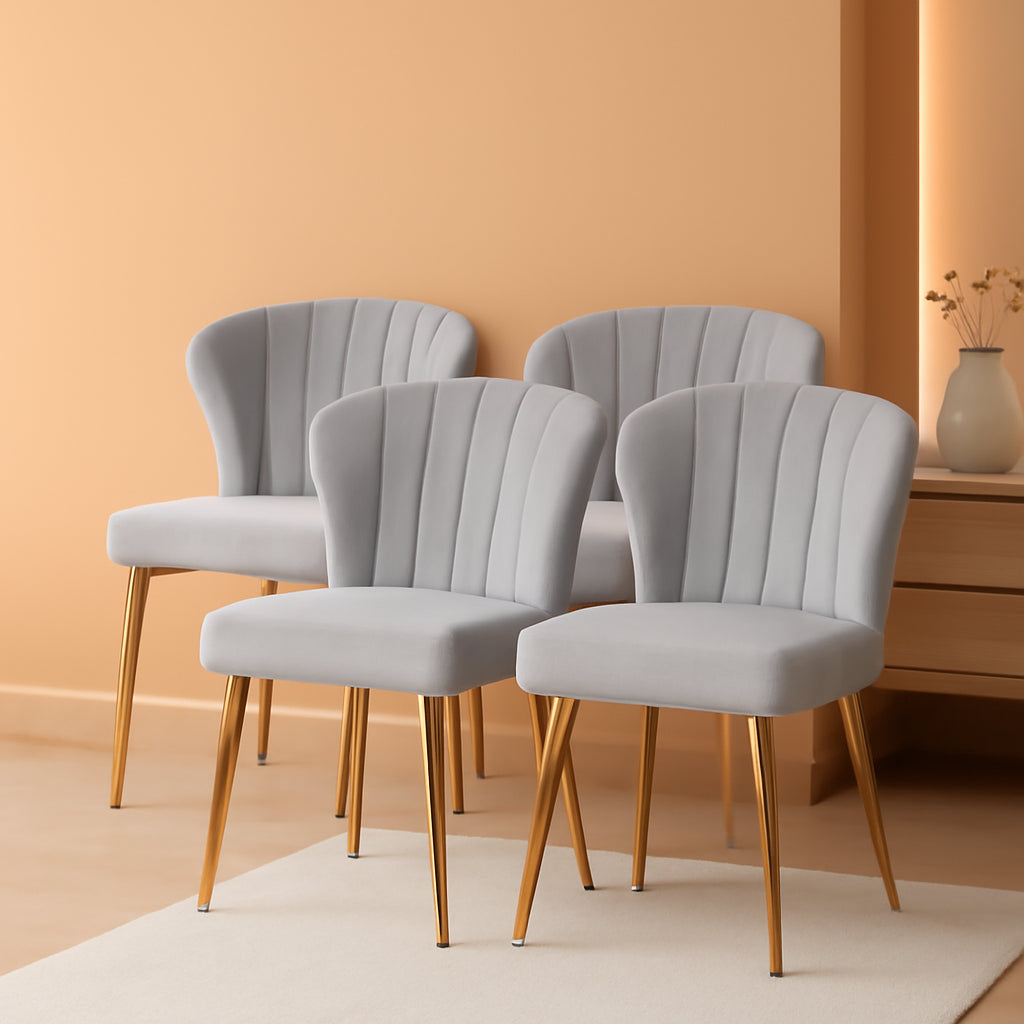 Grey Velvet Dining Chairs With Gold Metal Legs For Dining Room