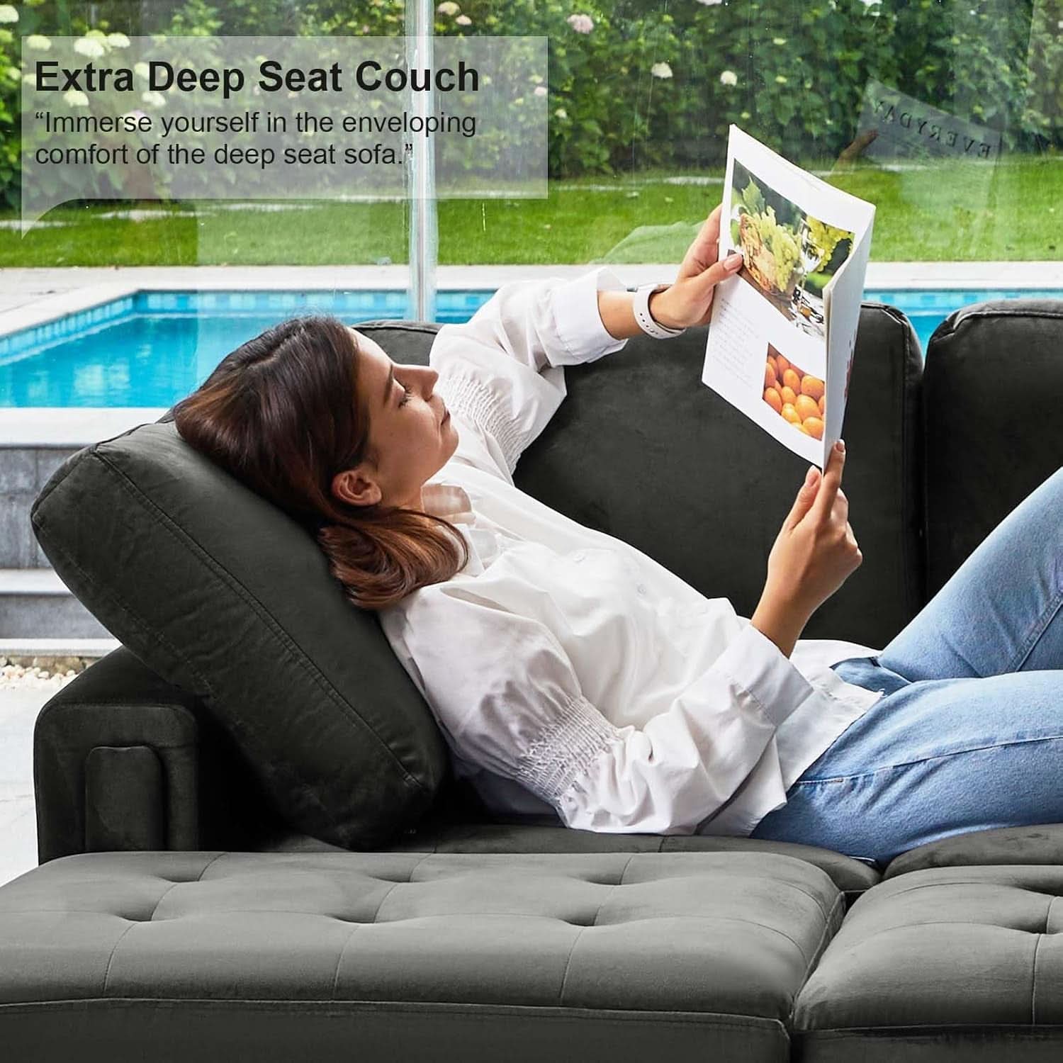 Grey Velvet Modular Sectional Sofa With Storage And Sleeper