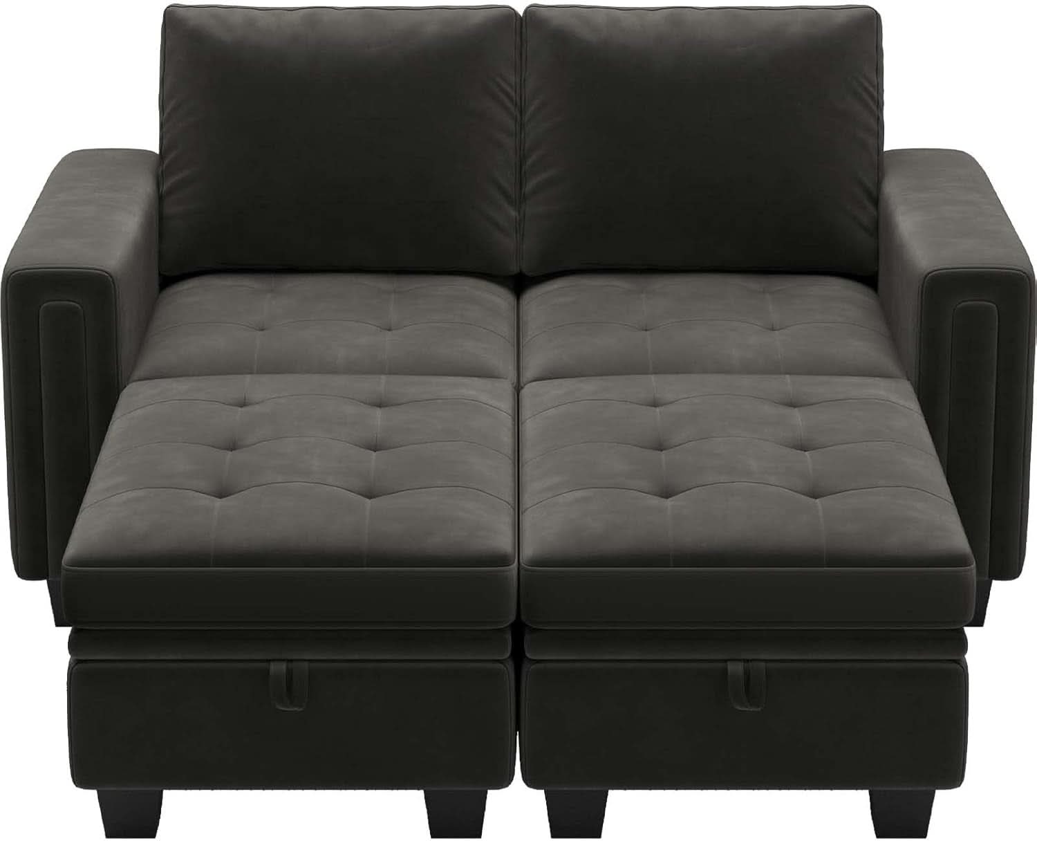 Grey Velvet Modular Sectional Sofa With Storage And Sleeper