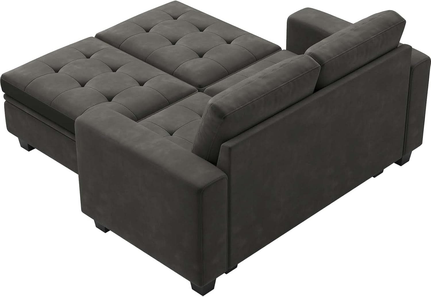 Grey Velvet Modular Sectional Sofa With Storage And Sleeper