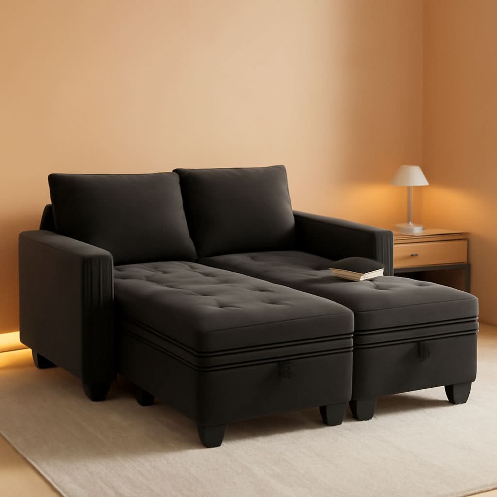 Grey Velvet Modular Sectional Sofa With Storage And Sleeper
